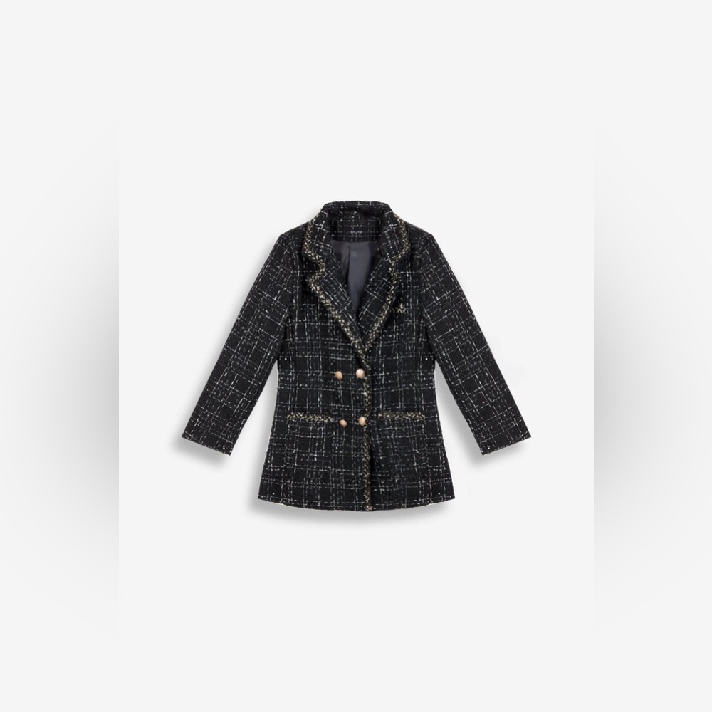 J.ING Abbas Black Double-Breasted Tweed Coat Jacket Blazer Size Small NWT - Picture 5 of 11